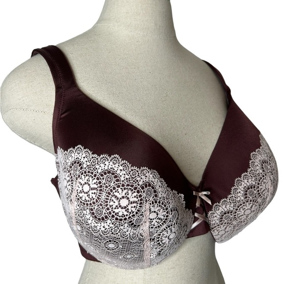 Cacique Lane Bryant Burgundy Pink Full Coverage Lace Plus Size Bra 38DDD - Picture 5 of 9